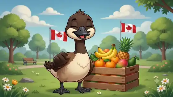 Kiki the Canadian goose welcoming the harvest in Canada