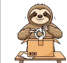 Momo packing a box